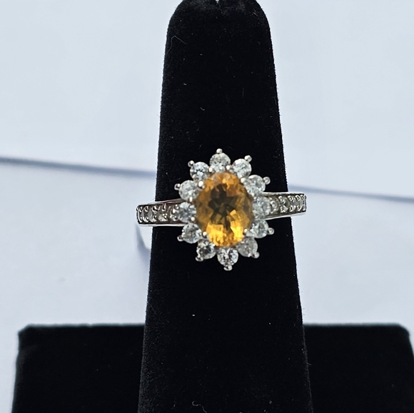 Genuine Jalisco Fire Opal and White Zircon Ring in Sterling Silver Size 6 ๐ New - Picture 3 of 5
